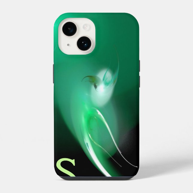 COQUE iPhone OISEAU LÉGER / MONOGRAMME ABSTRAIT NOIR ET VERT (Verso)
