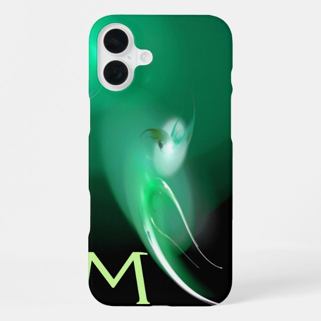 COQUE iPhone OISEAU LUMINEUX / MONOGRAMME ABSTRAIT NOIR ET VERT (Verso)