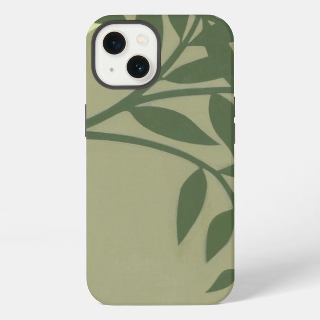 Coque iPhone Oiseau vert perché sur une branche verte (Verso)