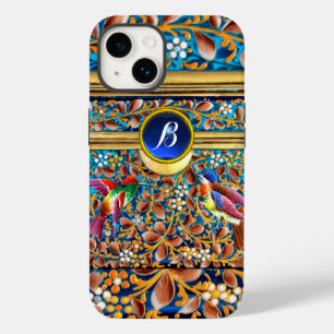 COQUE POUR iPhone 14 OISEAUX COLORÉS ET ÉPAULES FLORALES MONOGRAMME DE