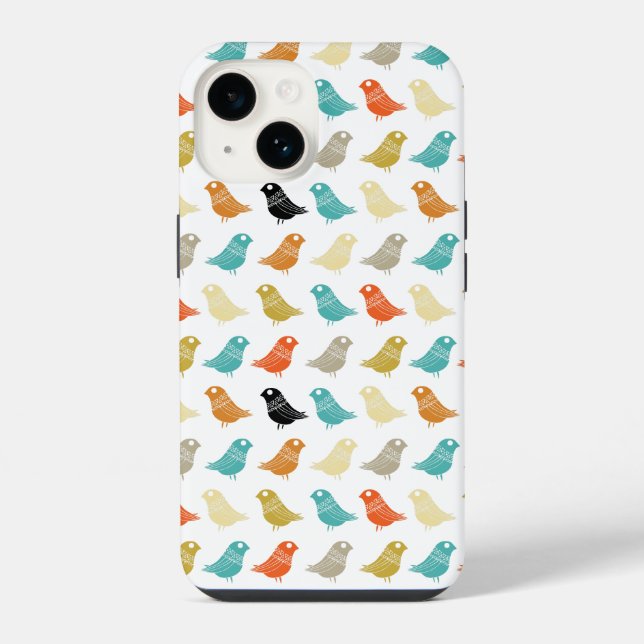 Coque iPhone Oiseaux Colorés Motif Abstrait Rétro (Verso)