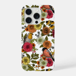 Coque iPhone 15 Pro Oiseaux de jardin et fleurs 1