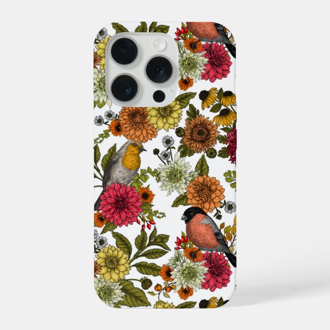Coque iPhone Oiseaux de jardin et fleurs 1 (Verso)