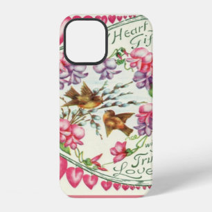 Coque iPhone 12 Oiseaux de l'Amour Saint-Valentin Vintage