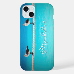 Coque iPhone 15 Plus Oiseaux de mer typographie de l'océan nom personna