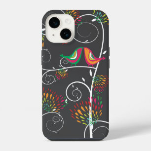 Coque Pour iPhone 14 Oiseaux et fleurs colorés et fantaisistes s'embras