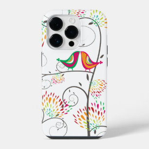 Coque Pour iPhone 14 Pro Oiseaux et fleurs fantaisistes colorés s'embrassan