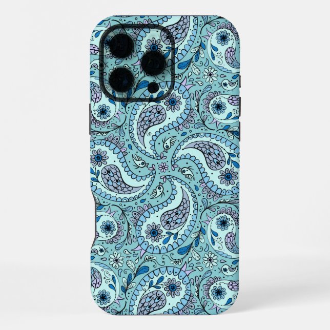 Coque iPhone Oiseaux Paisley en bleu bébé (Verso)