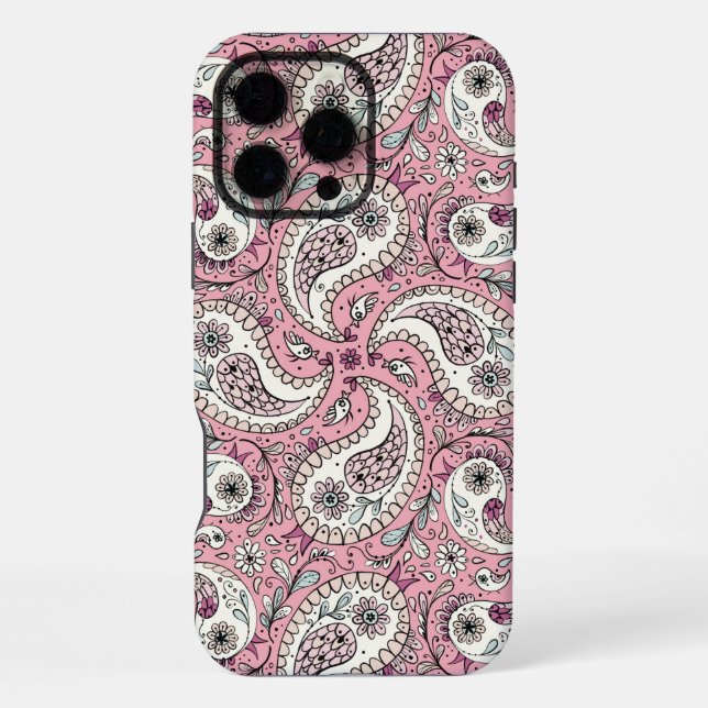 Coque iPhone Oiseaux paisley en rose bébé (Verso)