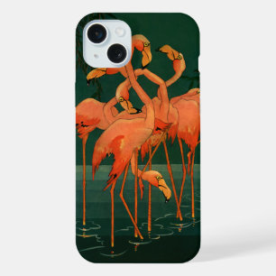 Coque iPhone 15 Plus Oiseaux Sauvages Vintage, Flamants Roses Tropicaux