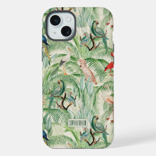 Coque iPhone 15 Plus Oiseaux tropicaux vintage et feuilles de palmier b