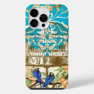 Coque Pour Pour iPhone 14 Pro Max Oiseaux Vintage Cage à oiseaux Fleur de cerisier D