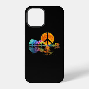 Coque iPhone 12 Pro Ombre du lac de guitare Paix Amour Guitare Hippie