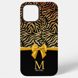 Coque iPhone 12 Pro Max Ombre Gold Parties scintillant Zebra Stripes Bow M