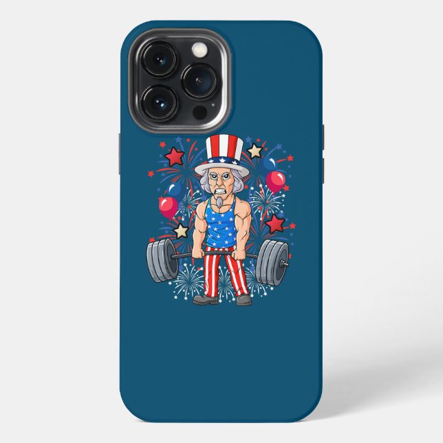 Coque iPhone Oncle Sam de musculation drôle du 4 juillet (Verso)