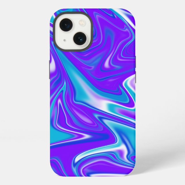 Coque iPhone "Ondes célestes : Le marbre bleu blanc et violet (Verso)