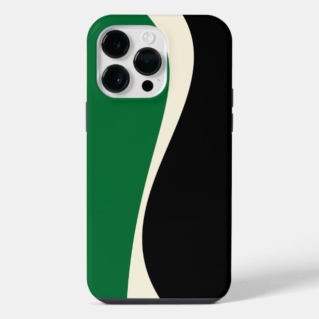 Coque iPhone Ondes simples 2 en vert, crème et noir  (Verso)