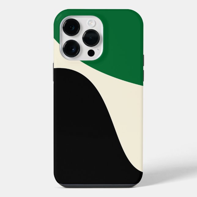 Coque iPhone Ondes simples 4 en vert, crème et noir  (Verso)