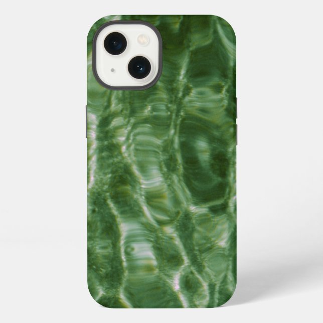 Coque iPhone Ondulations vertes abstraites de l'eau (Verso)