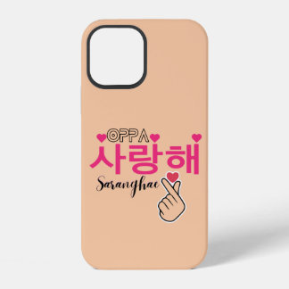 Coque iPhone 12 Oppa Saranghae Mignon Main dans le cœur Kpop