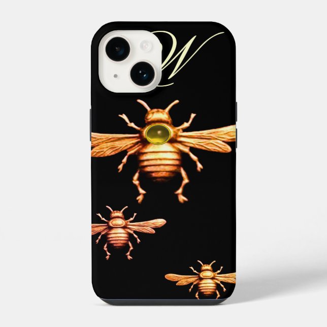 Coque iPhone OR HONEY BEEY BEEEPER MONOGRAM Black (Verso)