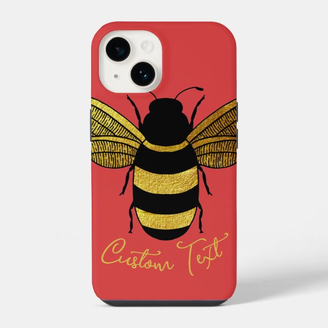 COQUE iPhone OR JAUNE NOIR BOURDON SCRIPT TEXTE ABEILLE ROUGE (Verso)