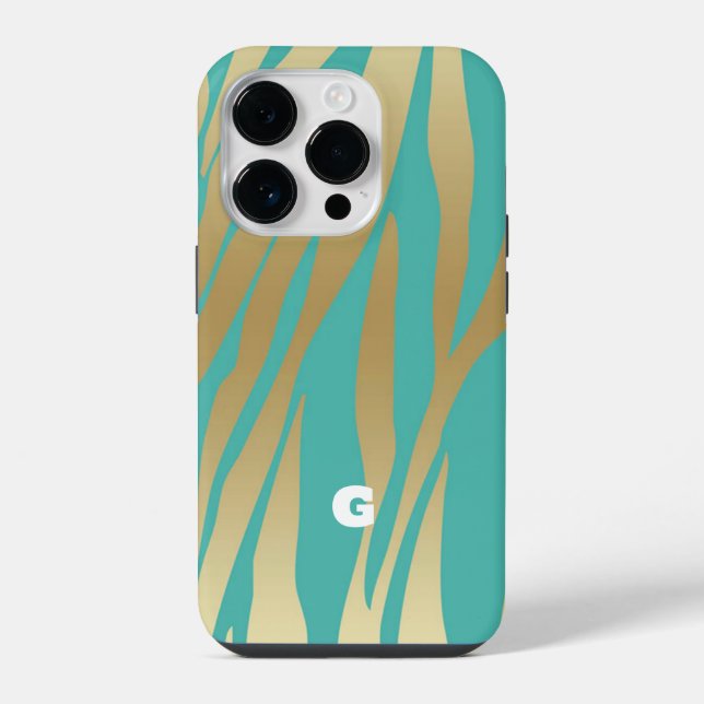 Coque iPhone Or Moderne Or et Bleu Sarcelle  (Verso)