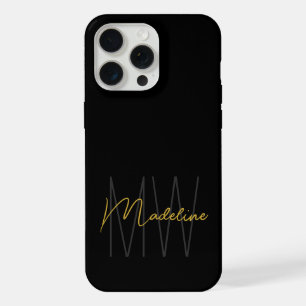 Coque iPhone 15 Pro Max Or Monogramme Moderne Chic