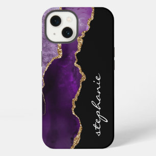 Etui iPhone 13 Or personnalisé à l'aquarelle agate or rose