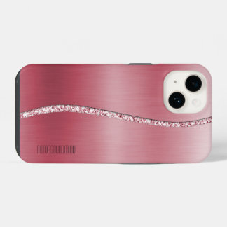 Coque Pour iPhone 14 Or rose métallisé et vague pailletée