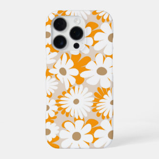 Coque iPhone 16 Pro Orange and white floral pattern features daisies
