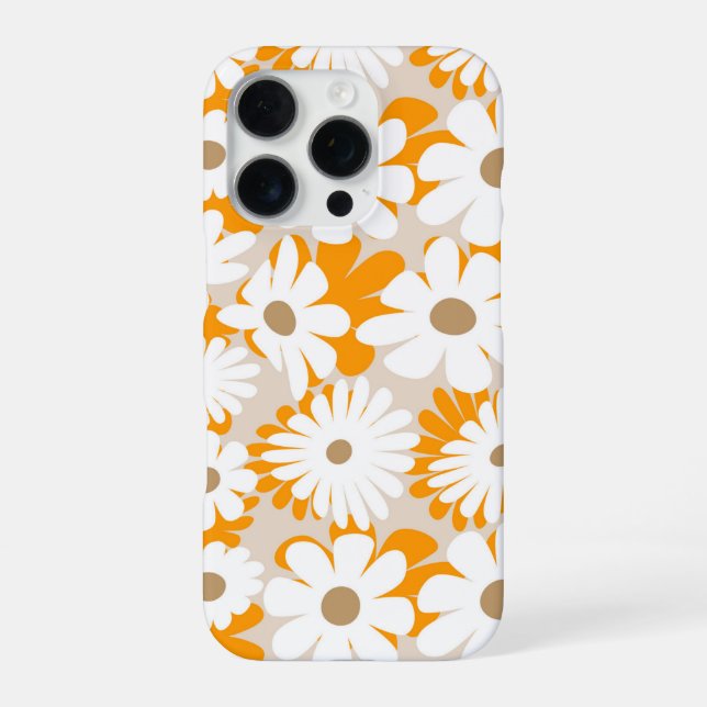 Coque iPhone Orange and white floral pattern features daisies (Verso)