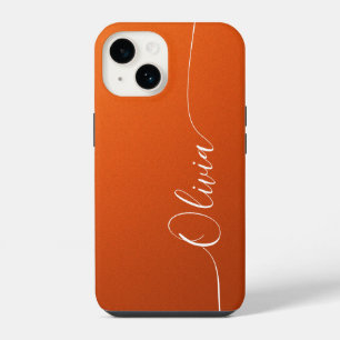 Coque Pour iPhone 14 Orange Blanc Élégant Nom en Calligraphie