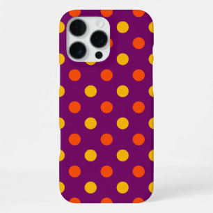 Coque iPhone 16 Pro Max Orange et points jaunes violets