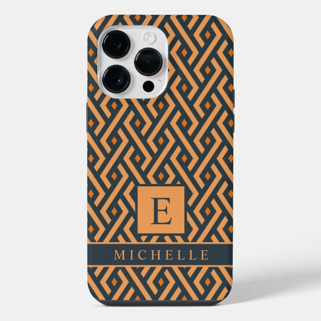 Coque iPhone Orange foncé gris géométrique personnalisable  (Verso)