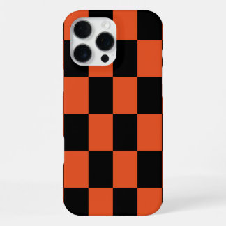 Coque iPhone 16 Pro Max Orange noir Carreaux motif à carreaux