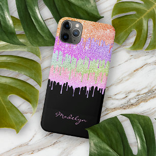Coque iPhone 16 Pro Max Orange Rose Menthe Lime Vert Motif Goutte Sur Fond