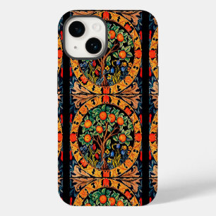 COQUE POUR iPhone 14 ORANGER AUX FEUILLES VERTES, FLEURS