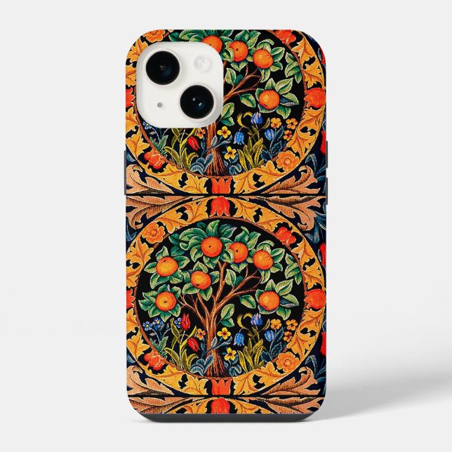 COQUE iPhone ORANGER AUX FEUILLES VERTES, FLEURS (Verso)