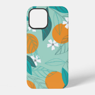 Coque iPhone 12 Oranges en fleurs dans les feuilles. illustration