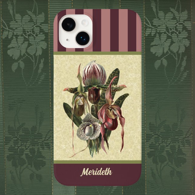 Coque iPhone Orchidée de chèvre verte Boho Lady avec nom (Créateur téléchargé)