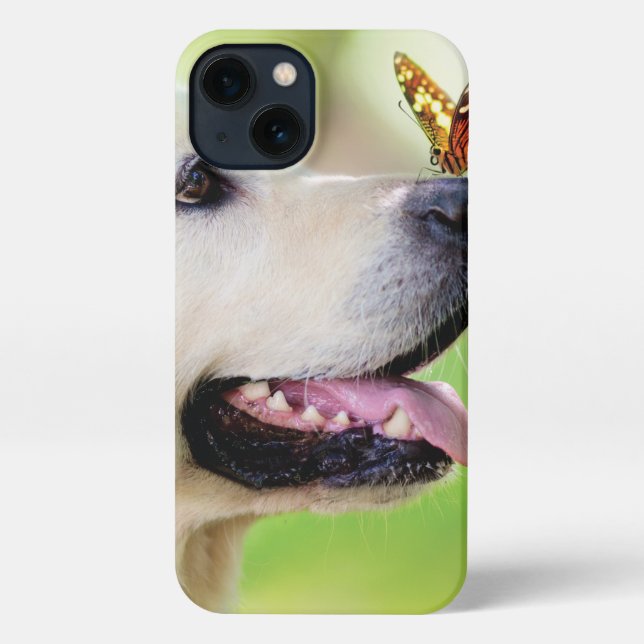 Coque iPhone Oreiller À Lancer Du Labrador Et Du Papillon (Verso)