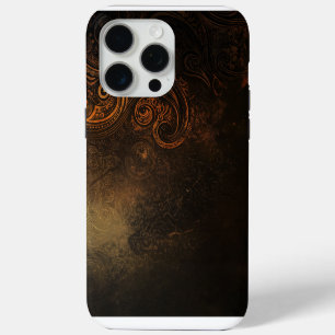 Coque iPhone 15 Pro Max 🖤 Ornamental Dark Gold Pattern - Luxurious & Intr