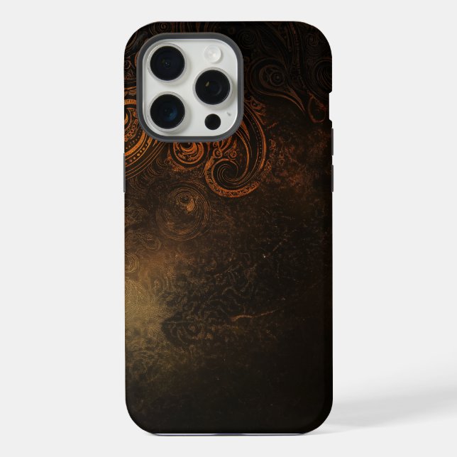 Coque iPhone 🖤 Ornamental Dark Gold Pattern - Luxurious & Intr (Verso)