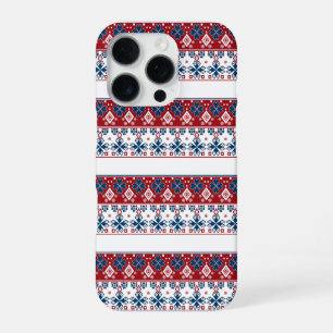 Coque iPhone 16 Pro Ornement bleu rouge