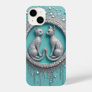 Coque Pour iPhone 14 Ornement de chat en cristal double unique Sculptur