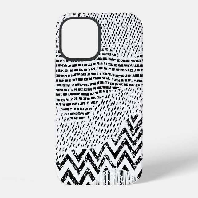 Coque iPhone Ornement patchwork ondulé noir et blanc (Verso)