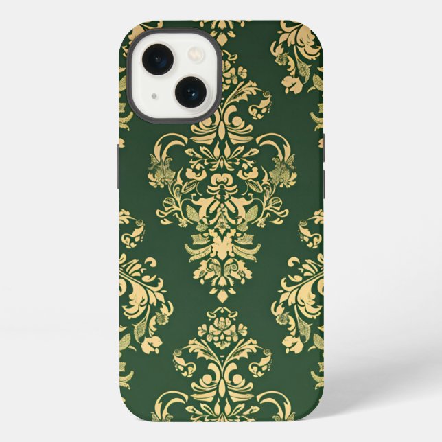 Coque iPhone Ornementation rococo verte classique (Verso)