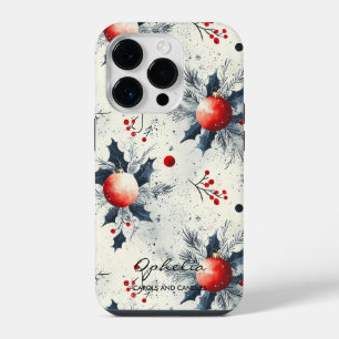 Coque Pour iPhone 14 Plus Ornements de Noël rouges avec houx et branche de p