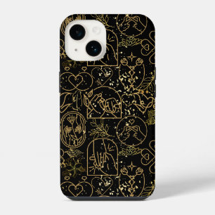 Coque Pour iPhone 14 Ornements mariages motif en Gold Black BG